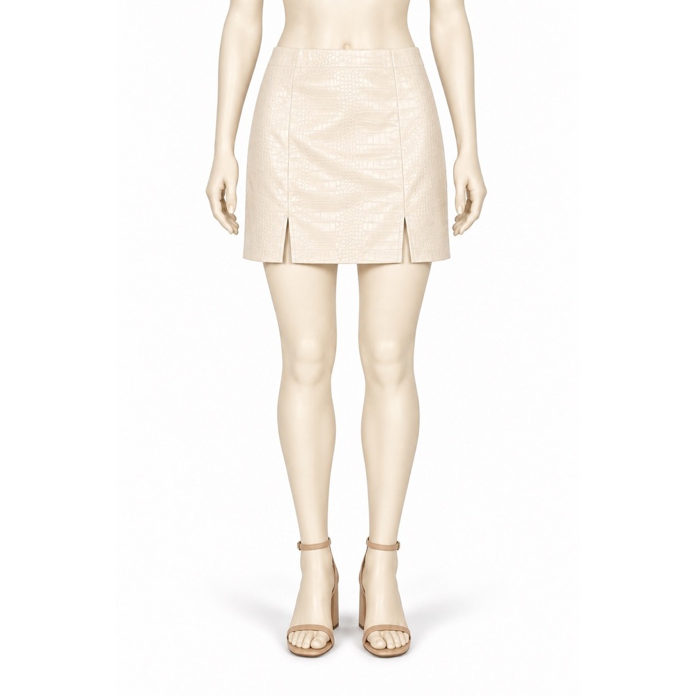 Blue Rain Francesca's Ivory Croc Embossed Faux Leather Mini Skirt TFD70249 M